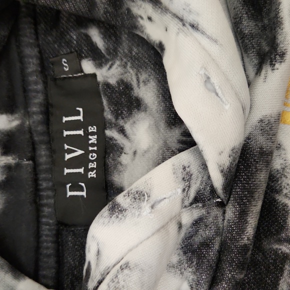 Civil Regime Marble Embroidered Rose Stripe Sleeve Hoodie Size Small - Picture 13 of 16